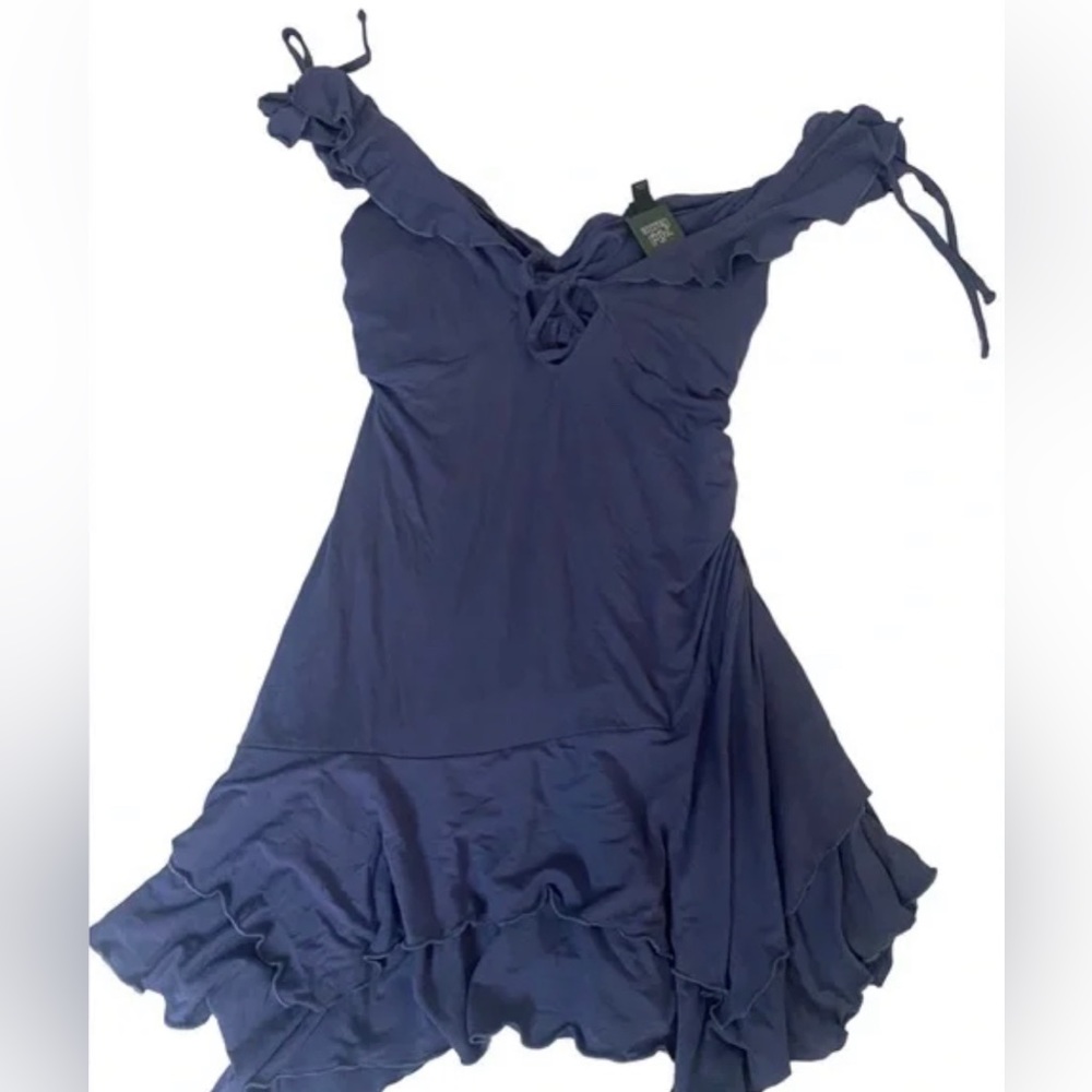 Wild fable ruched side navy blue summer dress ruffle sleeves nwt small
